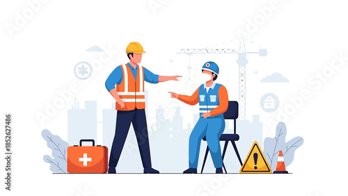 Construction workers practicing safety and social distancing measures.