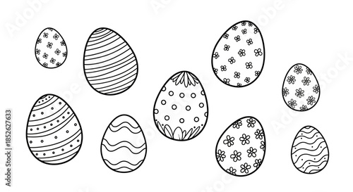 Collection of Hand Drawn Easter Eggs with Various Patterns.