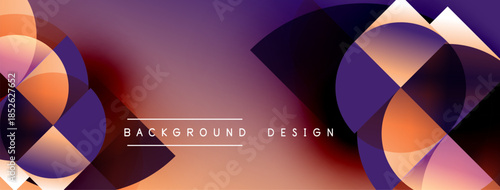 Abstract geometric shapes blend vibrant orange, purple hues. Modern design creates dynamic visual effect. Background features flowing lines, gradients.