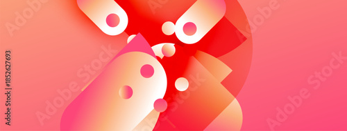 Abstract shapes, vibrant reds, oranges create dynamic composition. Smooth gradients suggest movement, energy, modern design aesthetic.