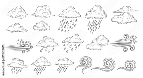 Collection of Hand Drawn Weather Icons and Symbols.