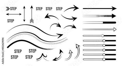 Collection of Hand-Drawn Arrows and Step Indicators for Design.