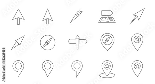 Collection of Hand-Drawn Navigation and Location Icons.
