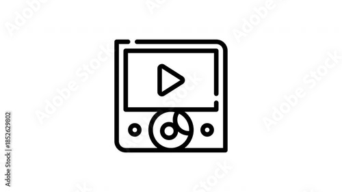 Video calling device icon outlined in black and white suitable for web design, apps, tech articles, and virtual communication concepts.
