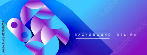 Abstract fluid shapes, vibrant blue purple gradient. Modern design elements create dynamic visual impact. Text reads background design.
