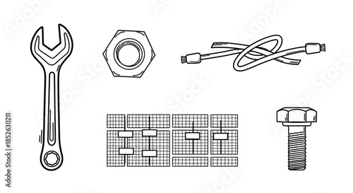 Collection of Mechanical Tools and Fasteners for Repair and Construction.