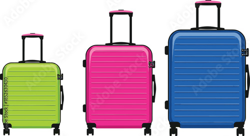 Collection of Three Different Sized Hard Shell Travel Suitcases with Combination Locks and Spinner Wheels for Family Vacation and International Voyage