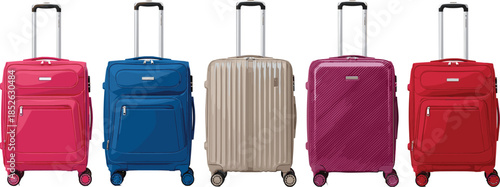 Set of Modern Colorful Travel Suitcases with Textured Fabric Diagonal Stripes and Telescopic Handles for Summer Vacation and Business Tourism Journey