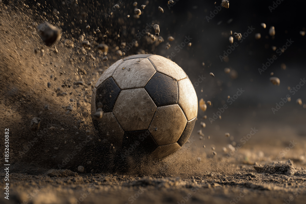 Fototapeta premium Soccer ball hitting ground dramatic action