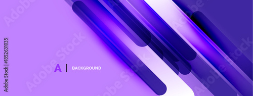 Abstract purple design features layered rectangles, gradients, dynamic lines. Modern aesthetic suitable for digital backgrounds, presentations.