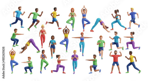 Vibrant 3D Fitness Crowd
