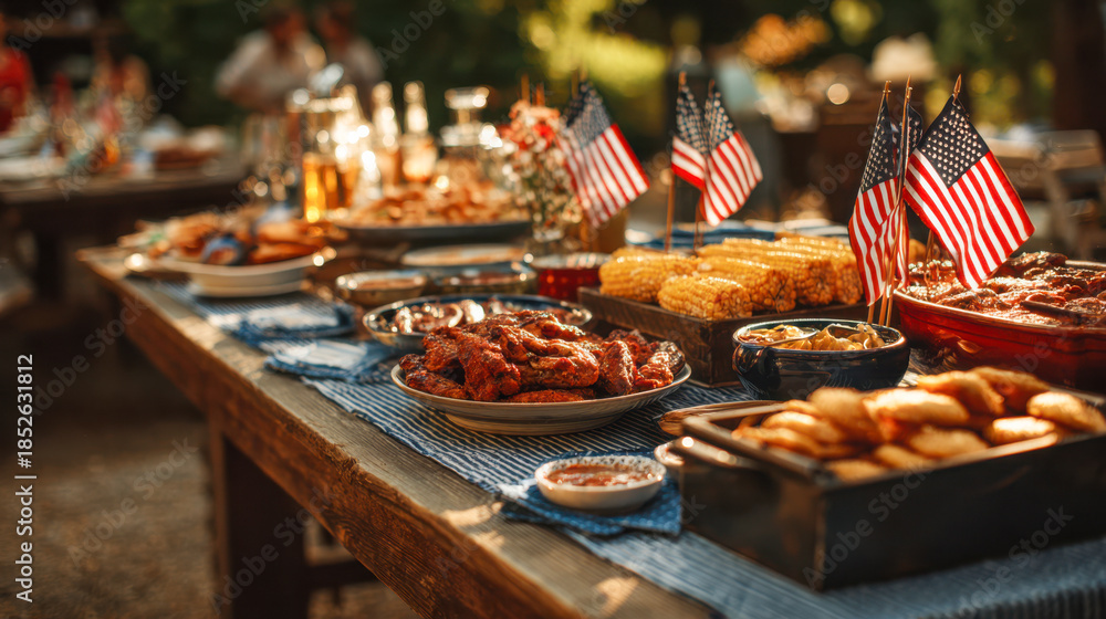 Fototapeta premium American flag summer barbecue outdoors celebration party