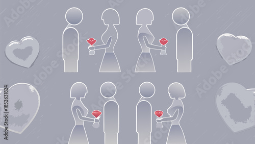 People sharing love and affection in a symbolic heart exchange