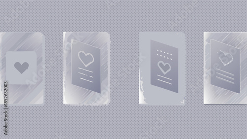 Elegant heart icons on gray background for love and romance themes