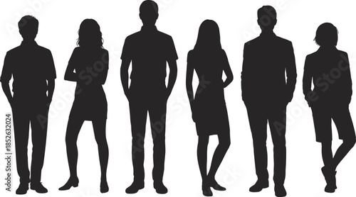 Group of professional people silhouettes standing together, diverse business team outline, men and women human figures vector illustration