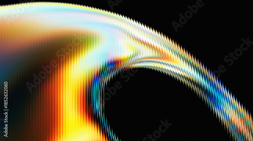 Chromatic ripple a vibrant abstract light wave with a pixelated spectrum and jagged edges against a dark void