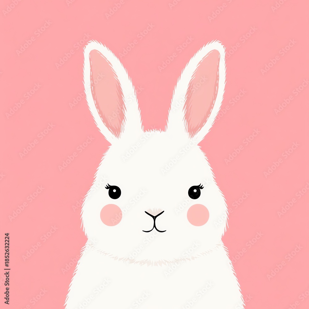 Fototapeta premium Bunny face with simple soft lines, bunny illustration, minimal cute identity
