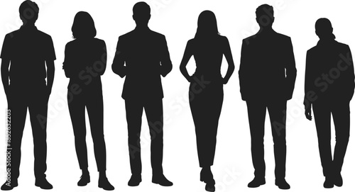 Professional business people silhouettes standing together, corporate men and women team outline, anonymous human figures vector illustration