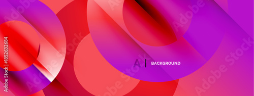 Abstract fluid shapes overlap, creating vibrant pinks, reds, purples. Modern design suggests energy, movement, depth. Background features text.