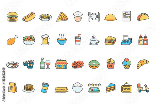 Food and Restaurant Flat Icon Set