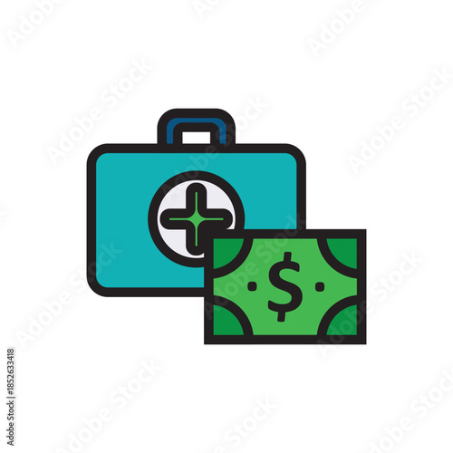 Medical Kit and Dollar Bill Icon for Healthcare Expenses