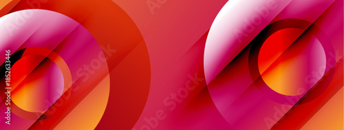 Abstract composition featuring overlapping circles, dynamic lines, vibrant orange, pink hues. Modern design, sleek presentation.
