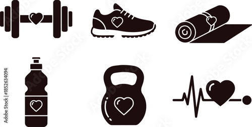 Heart-Themed Fitness Icons for Healthy Lifestyle Promotion