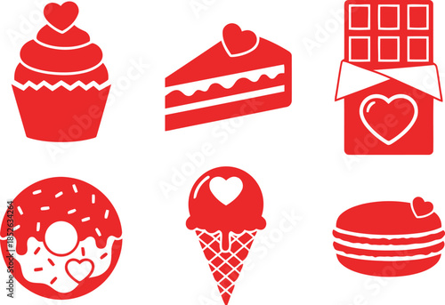 Delicious Red Dessert Icons for Valentine's Day Celebrations
