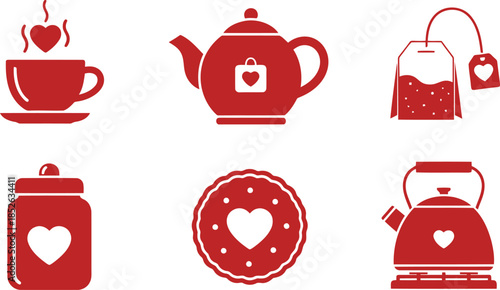 Charming Red Tea Set Icons for Cozy Moments