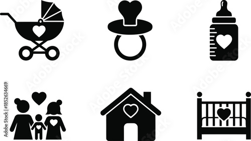 Cute Baby Items and Family Love Icons for Parenting Themes