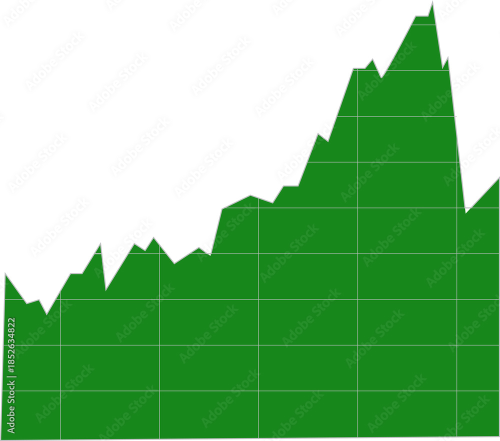 Fototapeta premium Green area chart illustrating dynamic data trends with periods of growth, peak, and decline