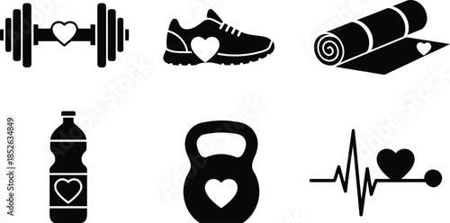 Heart Symbol Fitness Icons for Health and Wellness Practices