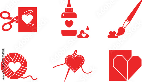 Creative Valentine's Day Craft Icons in Red Color Scheme