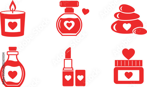 Romantic Red Icons for Love and Wellness Themes