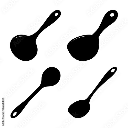 Kitchen utensil silhouettes: diverse spoons and ladles vector