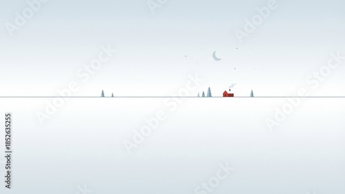 Minimalist Snowy Seascape with Distant Figures.