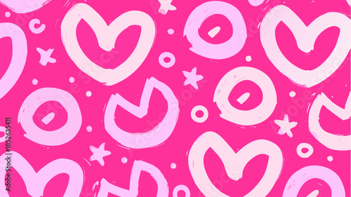 Vibrant pink background with playful heart and star shapes