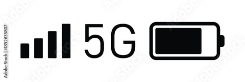 5g Network Mobile Connection Cellular Technology Wireless Signal Battery Indicator Charge Level Communication Modern Data Internet Speed Digital High Performance Vector