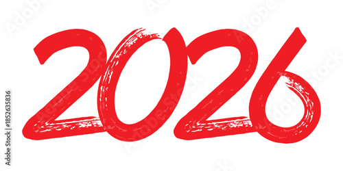 2026 written in red brush stroke style predicting new year on transparent background for festive designs exactly two hundred characters including spaces