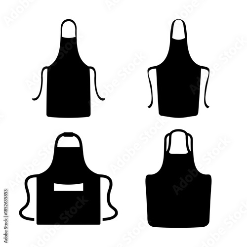Collection of four black apron icons for culinary workwear