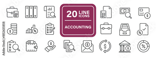 Accounting and finance line icons set vector design