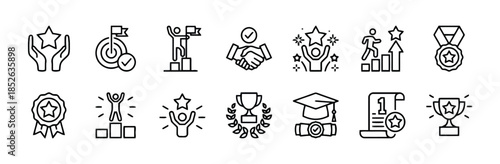 Achievement And Success Icons Presenting Recognition And Triumph Representing High Performance And Reaching Goals Within Professional And Personal Development Domain