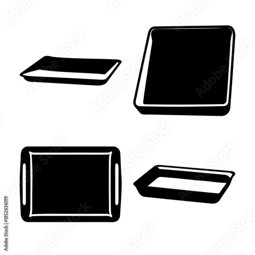 Vector icons of various kitchen and serving tray silhouettes