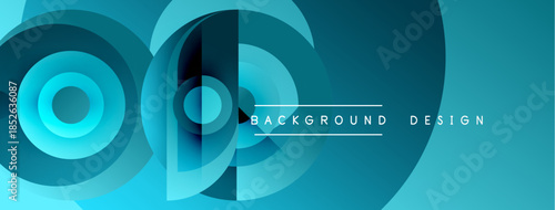 Abstract graphic design features layered circles, turquoise hues, modern aesthetic. Minimalist composition suitable for banners, headers.