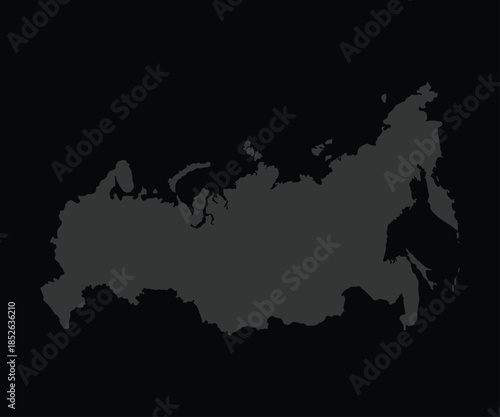 Map of Russia dark gray silhouette on black backgro