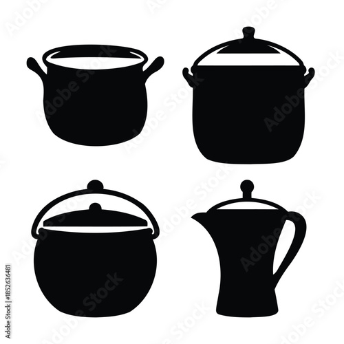 Kitchen cooking utensil set vector illustration silhouettes