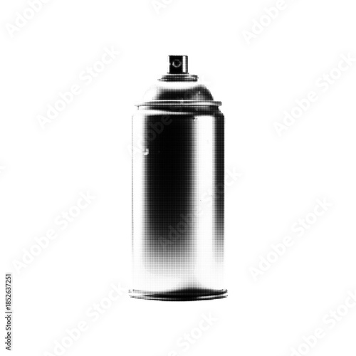 Black and white spray paint can in halftone style. Minimal aerosol illustration isolated on white background, urban street art and graffiti concept for design, poster or print use.