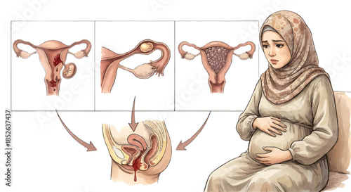 Pregnant Woman With Illustration of Emergency Reproductive System 