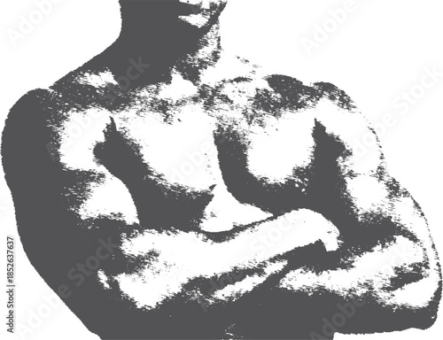 Bodybuilder with strong muscles in a semi-abstract vector illustration. Confident pose showcases physicality and strength.