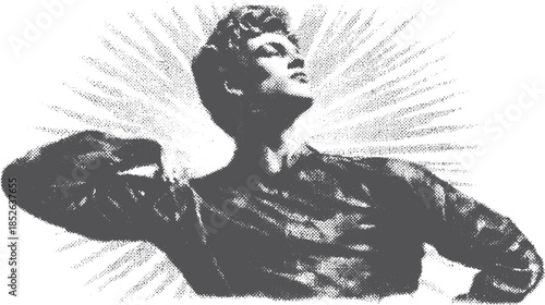 Man in a dramatic pose illustrated in vintage black and white. Bold vector illustration showcasing strength and dignity.